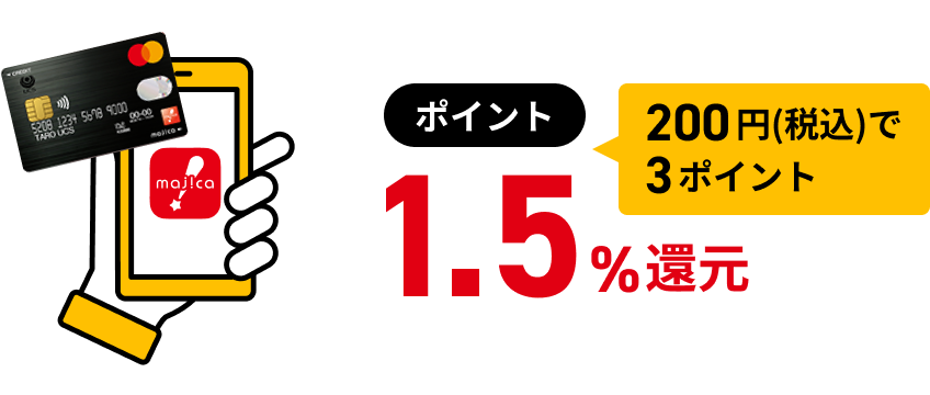 ポイント1.5%還元。税込200円の場合、3ポイント還元。