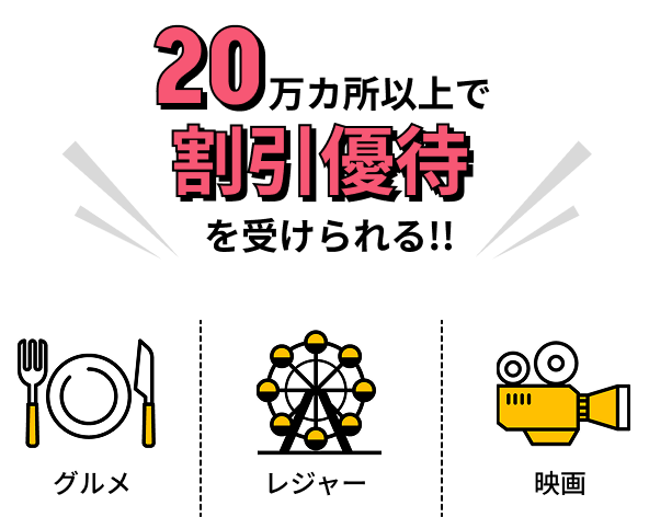 20万カ所以上で割引優待を受けられる!!