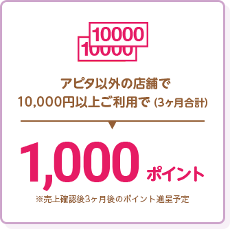 アピタ・ビアゴ以外の店舗で1,0000円以上ご利用で 1,000ポイント