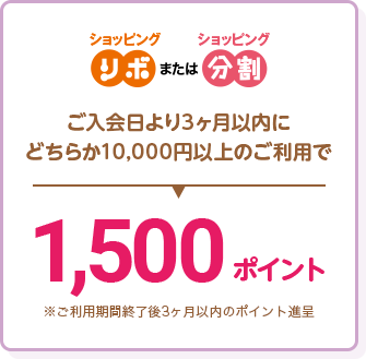 ご入会より3ヶ月以内にどちらか1,0000円以上のご利用