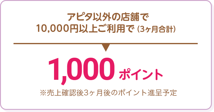 アピタ・ビアゴ以外の店舗で1,0000円以上ご利用で 1,000ポイント