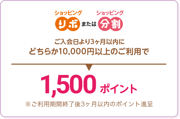 ご入会より3ヶ月以内にどちらか1,0000円以上のご利用